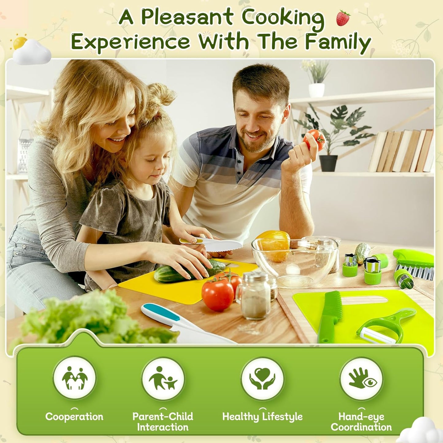 13 Pieces Kids Safe Knife Set for Real Cooking Child-Friendly Plastic Chef Tools Montessori Kitchen Toys for Toddlers Birthday Gifts for Boys and Girls Ages 4+ (A)