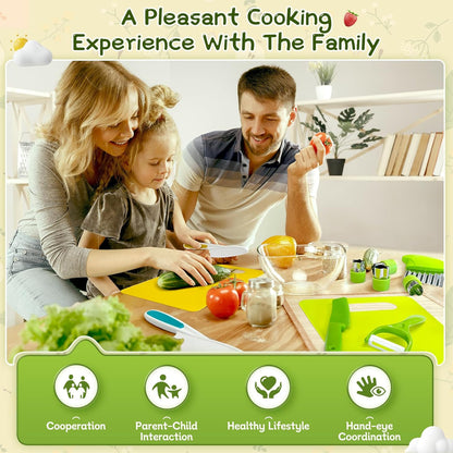 13 Pieces Kids Safe Knife Set for Real Cooking Child-Friendly Plastic Chef Tools Montessori Kitchen Toys for Toddlers Birthday Gifts for Boys and Girls Ages 4+ (A)