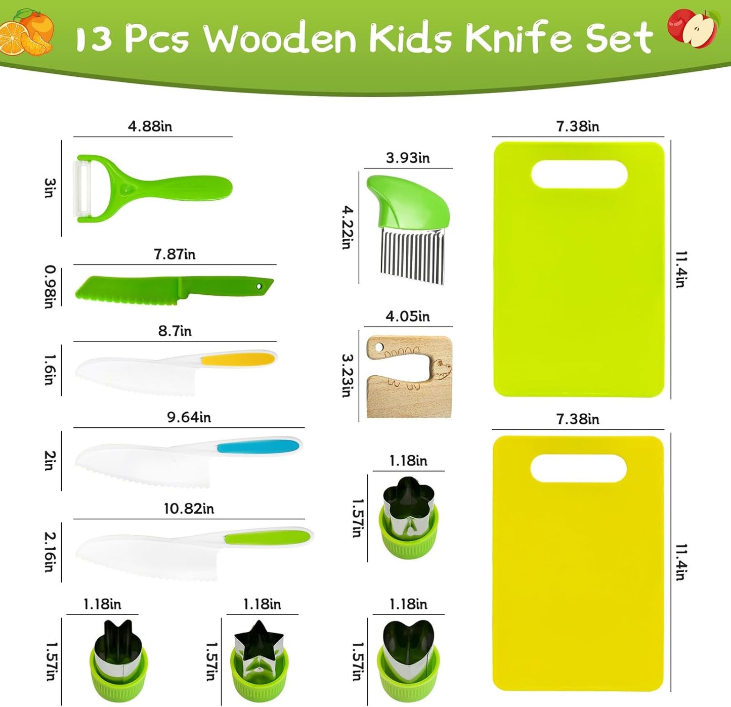 13 Pieces Kids Safe Knife Set for Real Cooking Child-Friendly Plastic Chef Tools Montessori Kitchen Toys for Toddlers Birthday Gifts for Boys and Girls Ages 4+ (A)
