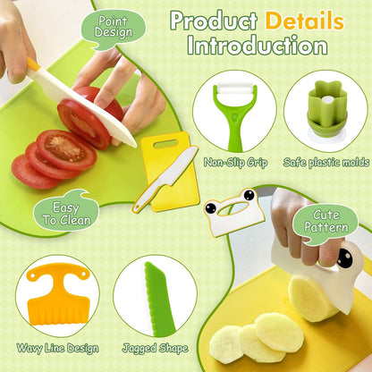 13 Pieces Kids Safe Knife Set for Real Cooking Child-Friendly Plastic Chef Tools Montessori Kitchen Toys for Toddlers Birthday Gifts for Boys and Girls Ages 4+ (A)