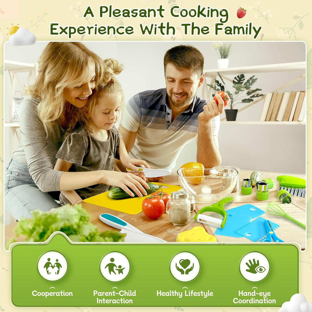 13 Pieces Kids Safe Knife Set for Real Cooking Child-Friendly Plastic Chef Tools Montessori Kitchen Toys for Toddlers Birthday Gifts for Boys and Girls Ages 4+ (A)