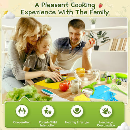13 Pieces Kids Safe Knife Set for Real Cooking Child-Friendly Plastic Chef Tools Montessori Kitchen Toys for Toddlers Birthday Gifts for Boys and Girls Ages 4+ (A)