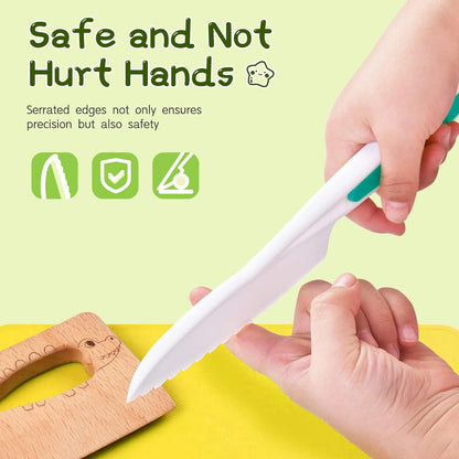 13 Pieces Kids Safe Knife Set for Real Cooking Child-Friendly Plastic Chef Tools Montessori Kitchen Toys for Toddlers Birthday Gifts for Boys and Girls Ages 4+ (A)