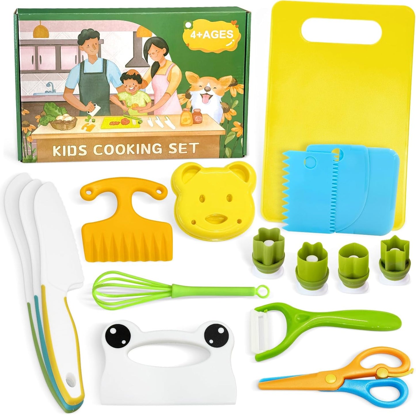 13 Pieces Kids Safe Knife Set for Real Cooking Child-Friendly Plastic Chef Tools Montessori Kitchen Toys for Toddlers Birthday Gifts for Boys and Girls Ages 4+ (A)