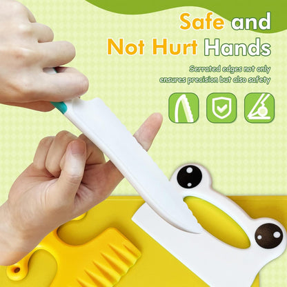 13 Pieces Kids Safe Knife Set for Real Cooking Child-Friendly Plastic Chef Tools Montessori Kitchen Toys for Toddlers Birthday Gifts for Boys and Girls Ages 4+ (A)