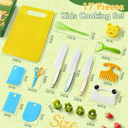 13 Pieces Kids Safe Knife Set for Real Cooking Child-Friendly Plastic Chef Tools Montessori Kitchen Toys for Toddlers Birthday Gifts for Boys and Girls Ages 4+ (A)