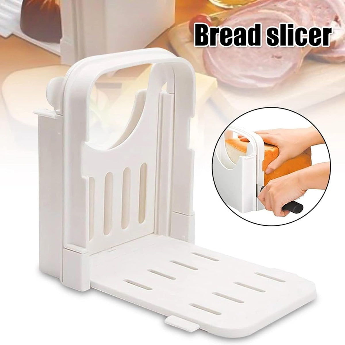Bread Slicer Toast Cutting Adjustable Roast Loaf Slicer Cutter Foldable Compact Toast Slicing Machine Plastic Bread Slicer for Homemade Bread Foldable Kitchen Baking Tools, Upgrated
