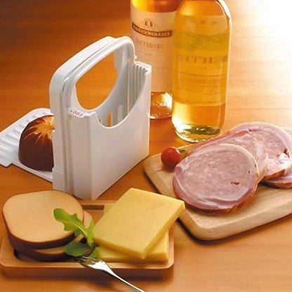 Bread Slicer Toast Cutting Adjustable Roast Loaf Slicer Cutter Foldable Compact Toast Slicing Machine Plastic Bread Slicer for Homemade Bread Foldable Kitchen Baking Tools, Upgrated