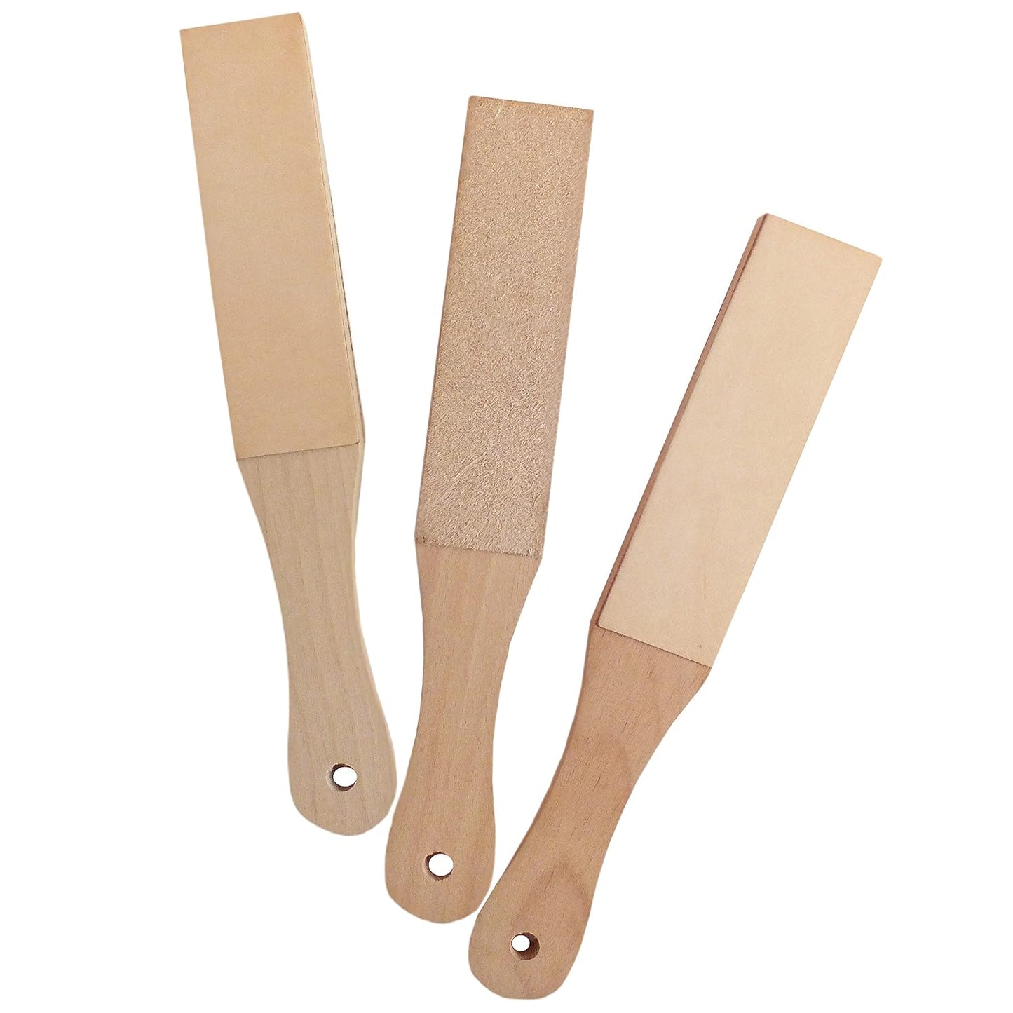 Set of 11” Long Leather Paddle Strop for Knife Sharpening and Two Diamond Polishing Compounds with High Concentration for Sharpening Knives, Double Sided Leather Strop USA Made