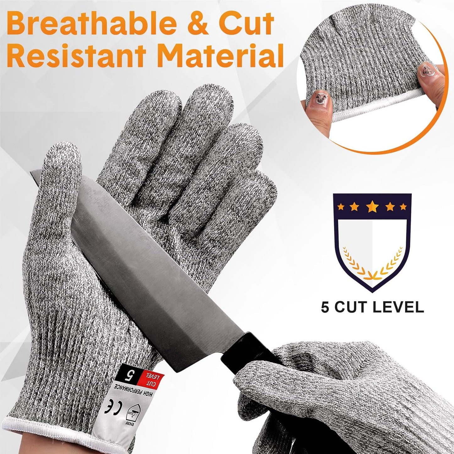 20 Pairs Cut Resistant Gloves Level 5 Protection Cutting Safety Kitchen Anti Cut Gloves for Kitchen (L)