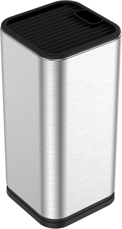 Universal Stainless Steel Knife Block Holder- Large Capacity Knife Holder for Kitchen Counter, Space-Saving Knifes Storage Organizer with Slots for Scissors & Sharpening Rod, without Knives