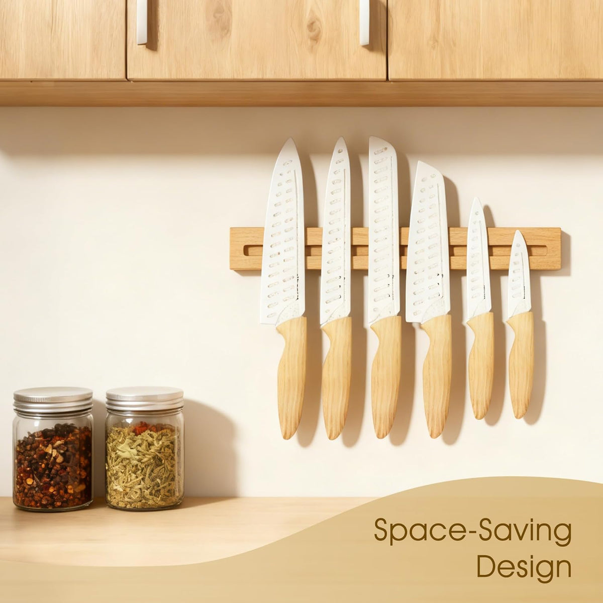6-Piece Kitchen Knife Set with Sheaths - Non-Stick Rust-Resistant Blades, Ergonomic Wooden Handle for Chopping Slicing Peeling