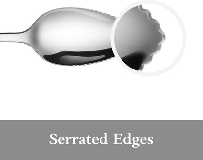 Rain 18/10 Stainless Steel Grapefruit Spoons, Serrated Edge Citrus Spoons, 6.35 Inch, Mirror Polished Silver, Set of 6