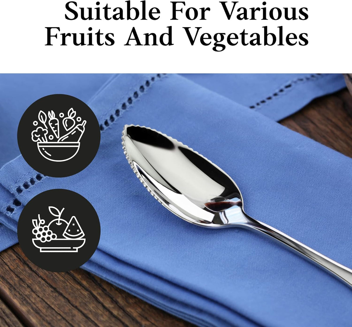 Rain 18/10 Stainless Steel Grapefruit Spoons, Serrated Edge Citrus Spoons, 6.35 Inch, Mirror Polished Silver, Set of 6