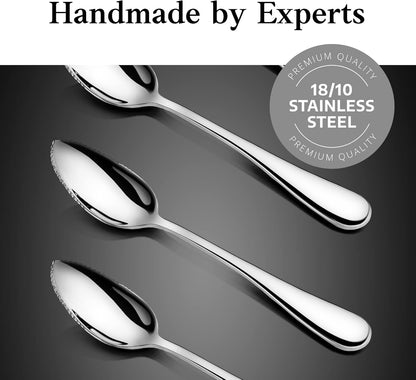 Rain 18/10 Stainless Steel Grapefruit Spoons, Serrated Edge Citrus Spoons, 6.35 Inch, Mirror Polished Silver, Set of 6