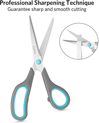 Scissors Set of 4, Premium Stainless Steel Razor Blades, Ergonomic Semi-Soft Rubber Grip, Suitable for School, Office and Family Daily Use, 9.6''/8.5''/6.4"/5.4", Blue&Gray