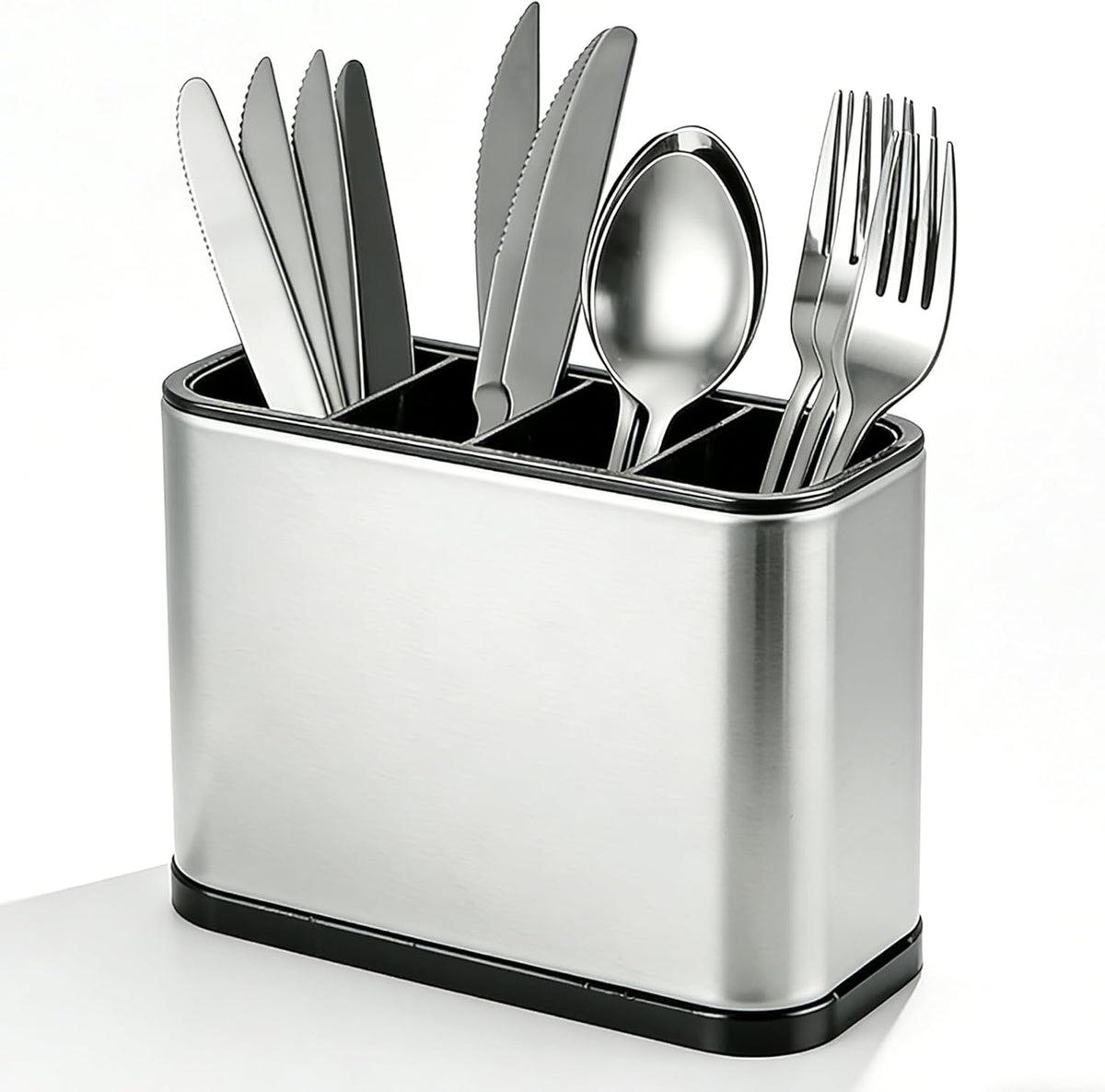 Kitchen Utensil Holder Silverware Holder with 4 Compartments | Stainless Steel Caddy for Party, Self-Draining, Self-Draining, Fully Detachable Structure, Silvery