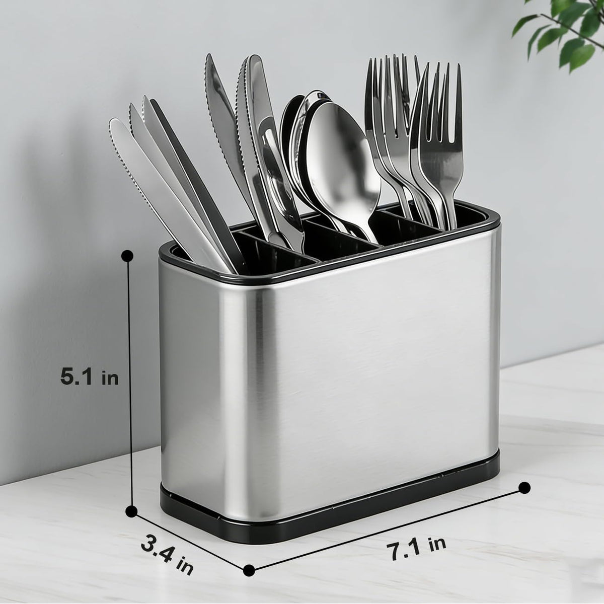 Kitchen Utensil Holder Silverware Holder with 4 Compartments | Stainless Steel Caddy for Party, Self-Draining, Self-Draining, Fully Detachable Structure, Silvery