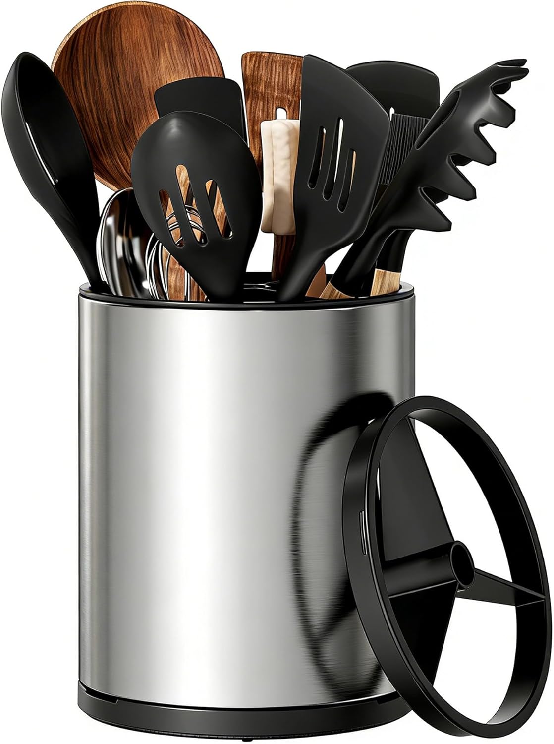Kitchen Utensil Holder Silverware Holder with 4 Compartments | Stainless Steel Caddy for Party, Self-Draining, Self-Draining, Fully Detachable Structure, Silvery