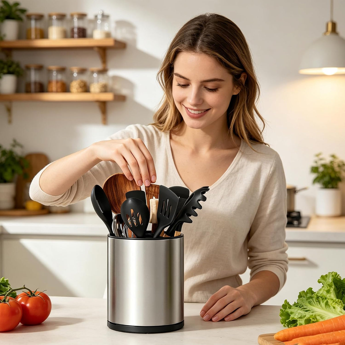 Kitchen Utensil Holder Silverware Holder with 4 Compartments | Stainless Steel Caddy for Party, Self-Draining, Self-Draining, Fully Detachable Structure, Silvery