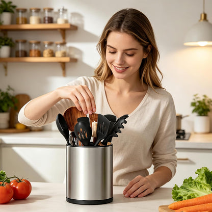 Kitchen Utensil Holder Silverware Holder with 4 Compartments | Stainless Steel Caddy for Party, Self-Draining, Self-Draining, Fully Detachable Structure, Silvery