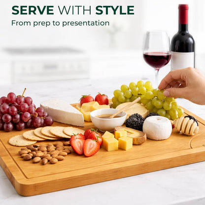 Bamboo Cutting Board Set of 3 | Juice Groove, Non-Slip Feet, Reversible Design, Natural Bamboo