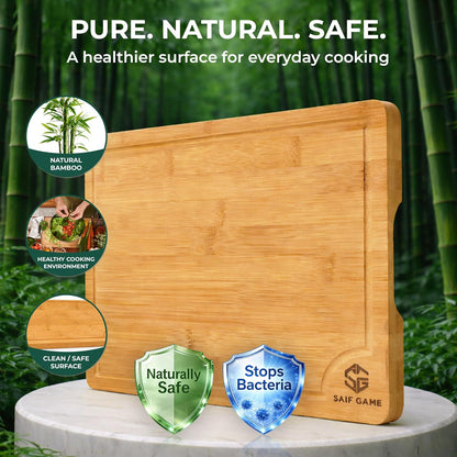 Bamboo Cutting Board Set of 3 | Juice Groove, Non-Slip Feet, Reversible Design, Natural Bamboo