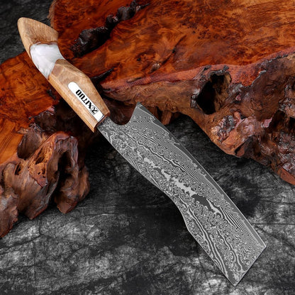 7 inch Nakiri Knife,VG10 Damascus Steel Japanese Chef Knife, Ultra Sharp Asian Vegetable Cleaver with Stabilized Wood & Clear Resin Handle - Gift Box