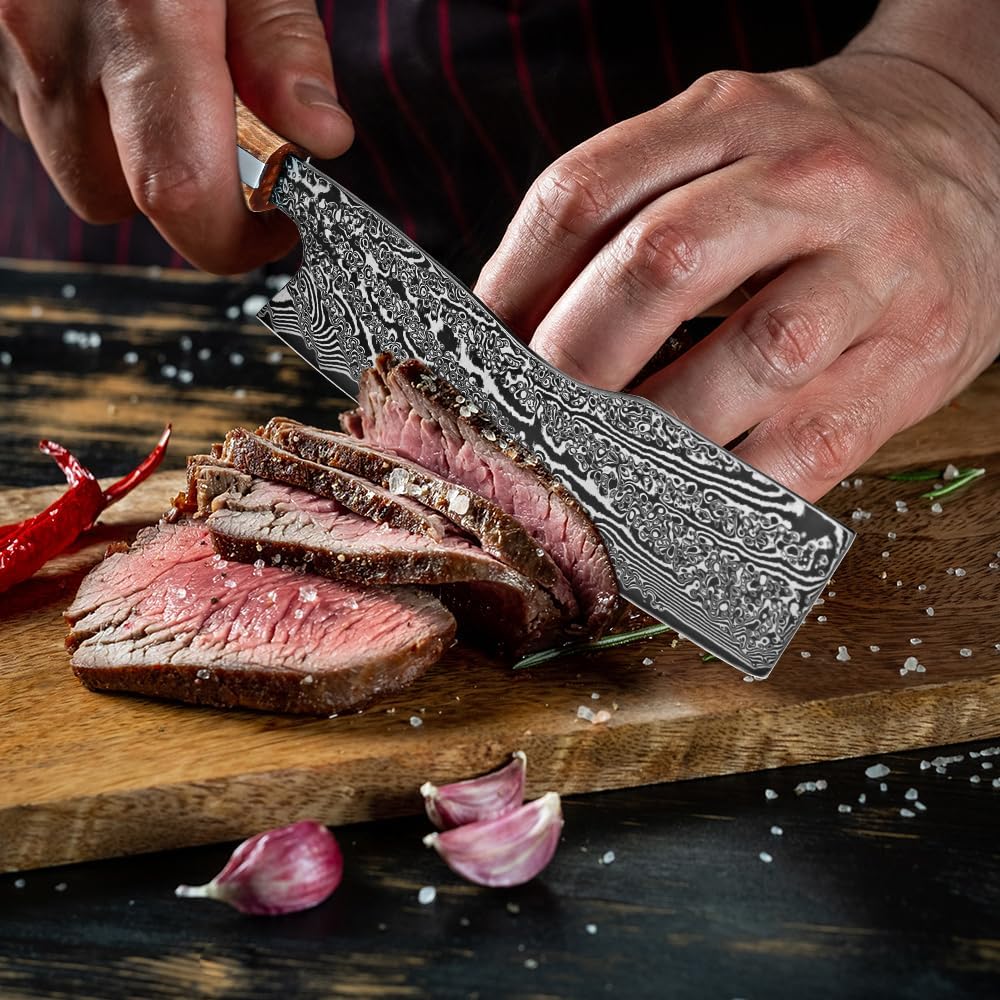 7 inch Nakiri Knife,VG10 Damascus Steel Japanese Chef Knife, Ultra Sharp Asian Vegetable Cleaver with Stabilized Wood & Clear Resin Handle - Gift Box