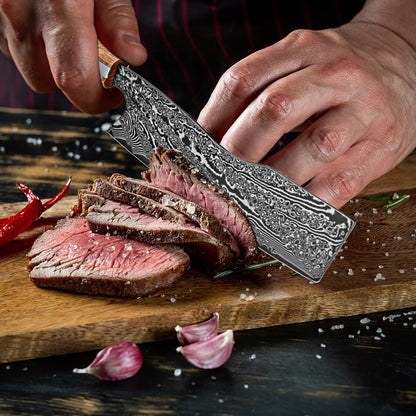 7 inch Nakiri Knife,VG10 Damascus Steel Japanese Chef Knife, Ultra Sharp Asian Vegetable Cleaver with Stabilized Wood & Clear Resin Handle - Gift Box