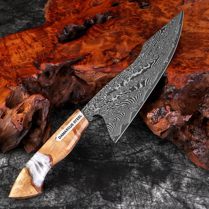 7 inch Nakiri Knife,VG10 Damascus Steel Japanese Chef Knife, Ultra Sharp Asian Vegetable Cleaver with Stabilized Wood & Clear Resin Handle - Gift Box