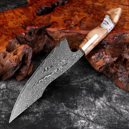 7 inch Nakiri Knife,VG10 Damascus Steel Japanese Chef Knife, Ultra Sharp Asian Vegetable Cleaver with Stabilized Wood & Clear Resin Handle - Gift Box