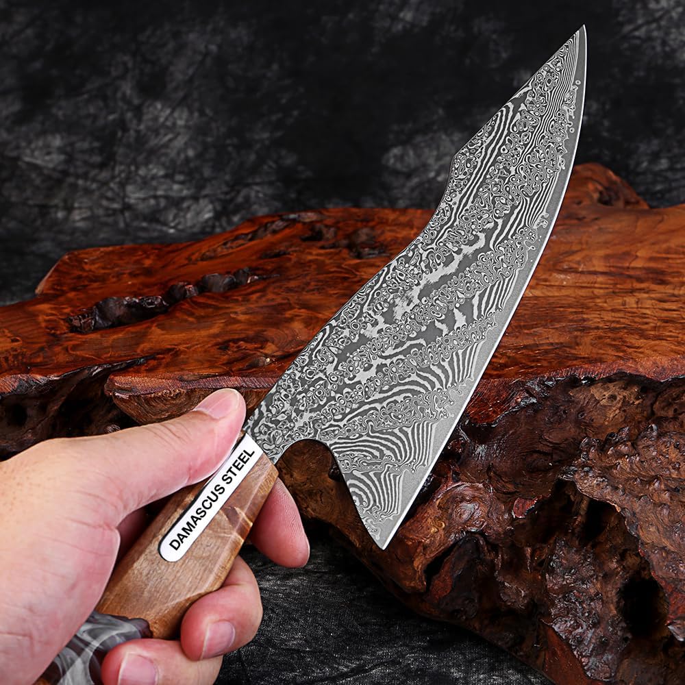 7 inch Nakiri Knife,VG10 Damascus Steel Japanese Chef Knife, Ultra Sharp Asian Vegetable Cleaver with Stabilized Wood & Clear Resin Handle - Gift Box