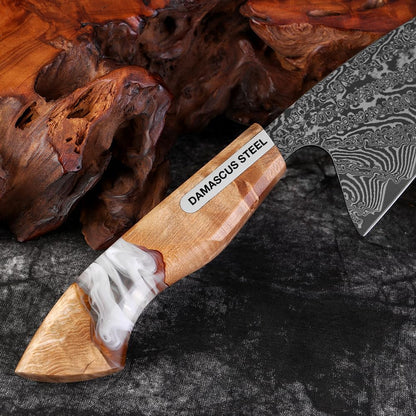 7 inch Nakiri Knife,VG10 Damascus Steel Japanese Chef Knife, Ultra Sharp Asian Vegetable Cleaver with Stabilized Wood & Clear Resin Handle - Gift Box
