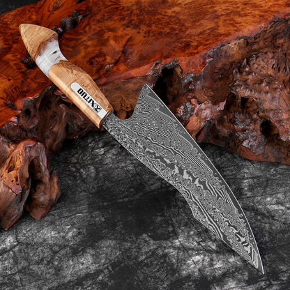 7 inch Nakiri Knife,VG10 Damascus Steel Japanese Chef Knife, Ultra Sharp Asian Vegetable Cleaver with Stabilized Wood & Clear Resin Handle - Gift Box