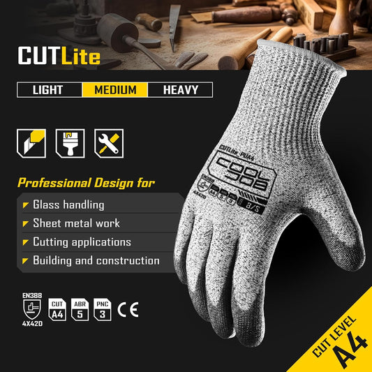 12/120 Pairs Cut Resistant Work Gloves PU Coating, ANSI A2 A4 A6 A9