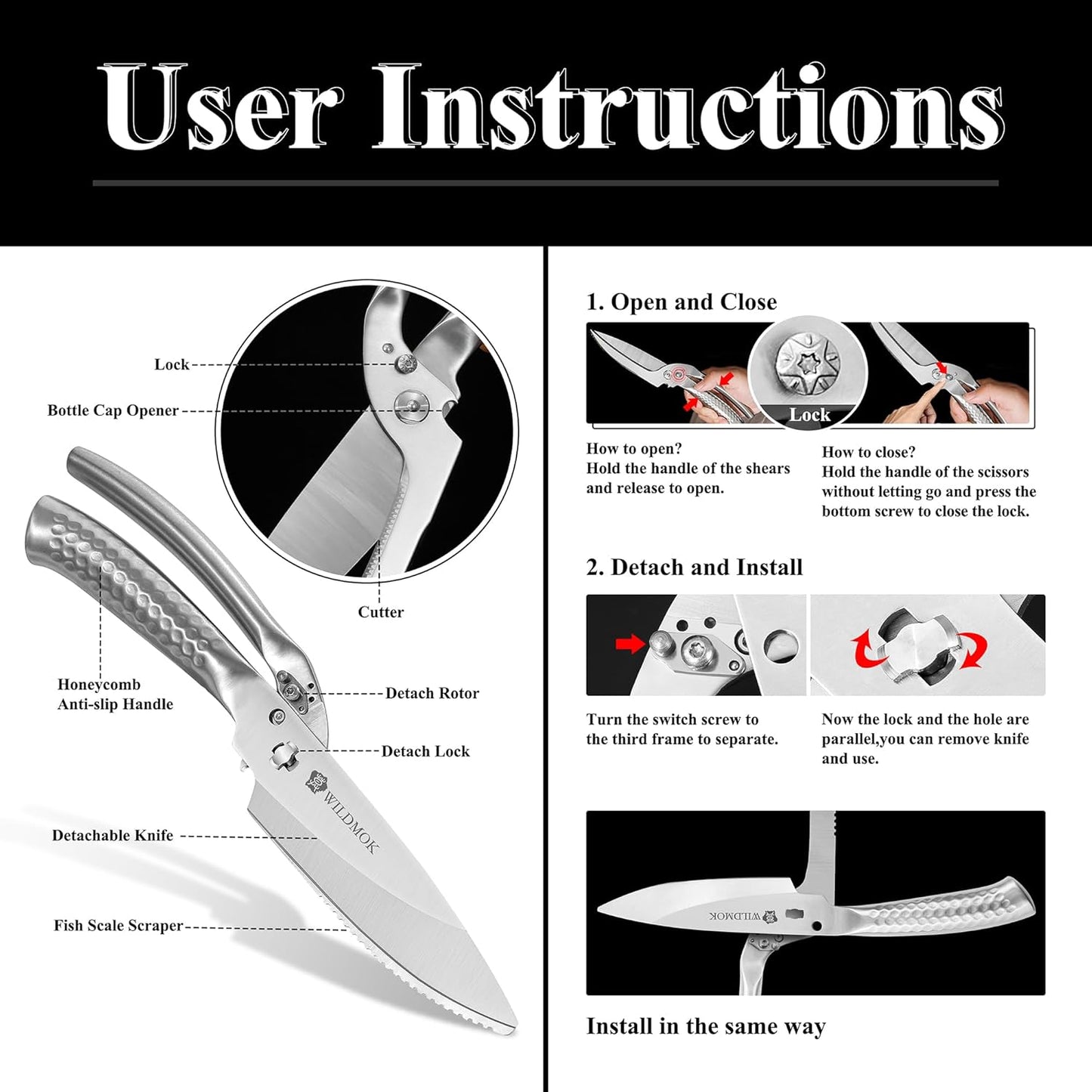 Heavy Duty Poultry Kitchen Shears – Multi-function Stainless Steel Poultry Shears, Ultra Sharp All Purpose Kitchen Scissors Cutting Chicken Meat, Turkey, Fish