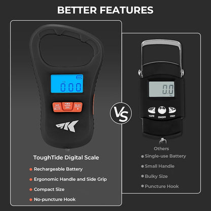 ToughTide Fishing Scale, USB Charging, 65lb Capacity, Ultra-Thin Digital Fish Scale, LCD Display, Ergonomic Handle, Fish Scales Digital Weight, Fishing Accessories for Men