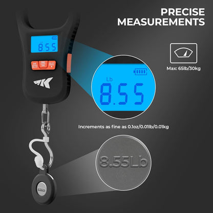 ToughTide Fishing Scale, USB Charging, 65lb Capacity, Ultra-Thin Digital Fish Scale, LCD Display, Ergonomic Handle, Fish Scales Digital Weight, Fishing Accessories for Men