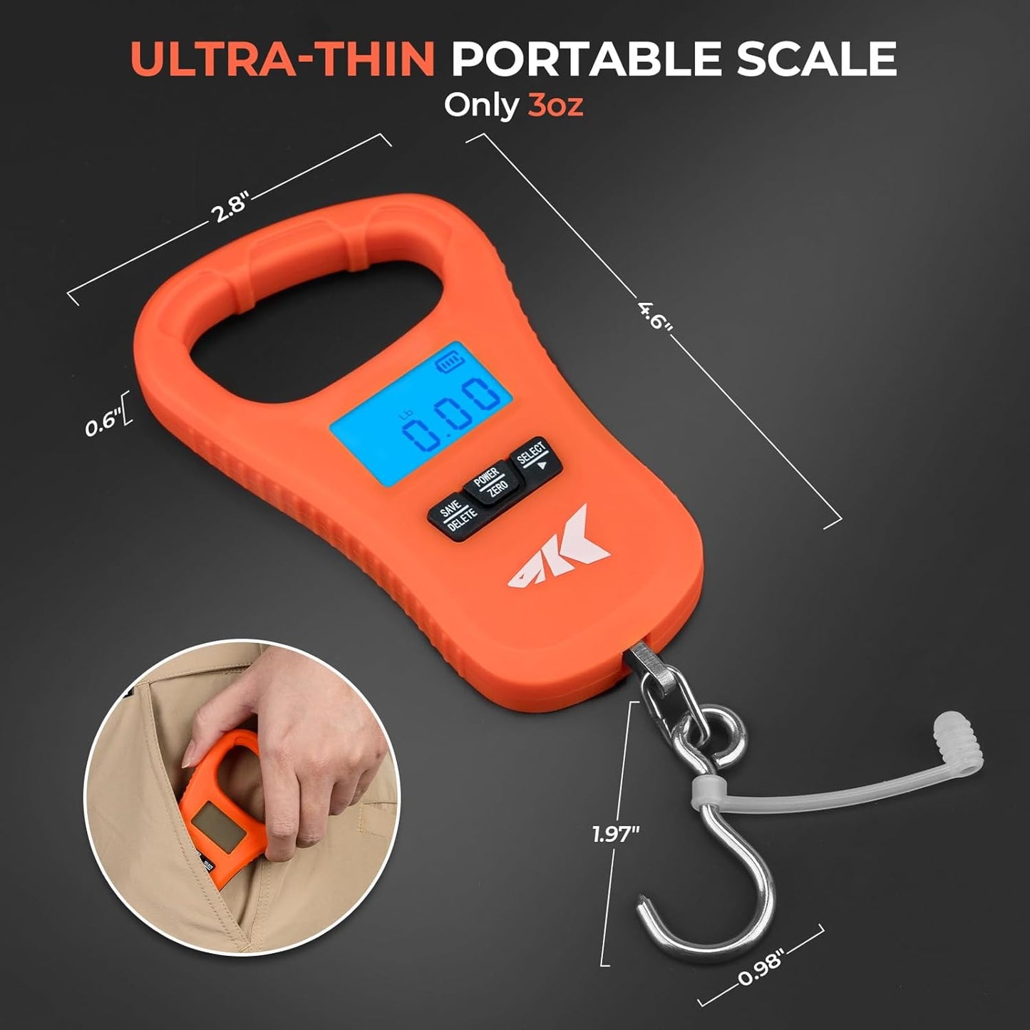 ToughTide Fishing Scale, USB Charging, 65lb Capacity, Ultra-Thin Digital Fish Scale, LCD Display, Ergonomic Handle, Fish Scales Digital Weight, Fishing Accessories for Men