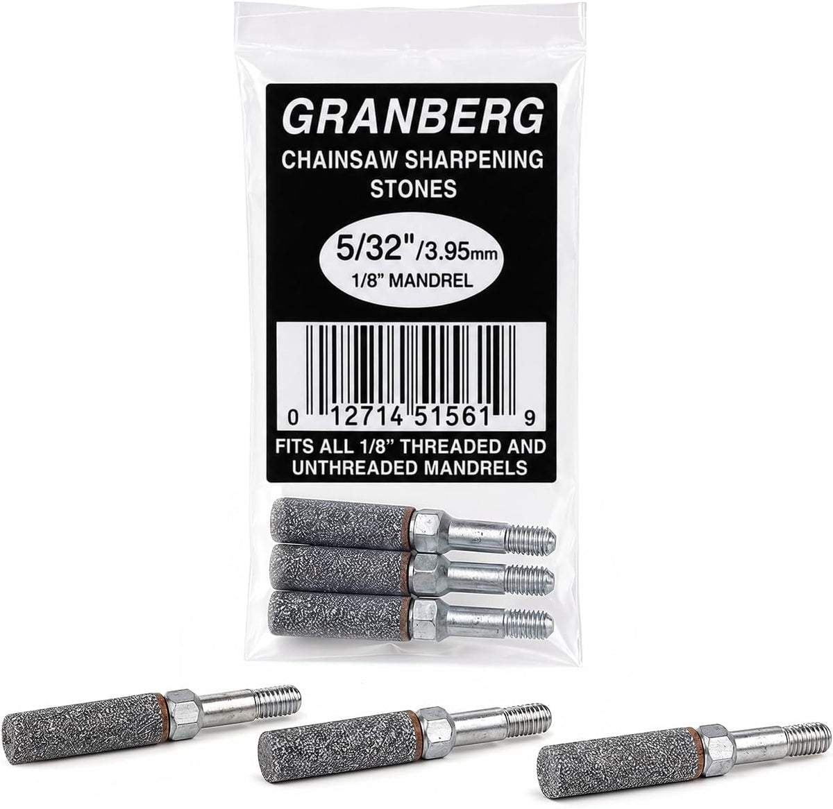 G417-3 5/32 Inch Coarse Grinding Stones for Chain Sharpeners, 3-Pc | Coarse Abrasive Stones with Alloy Steel Mandrels, Fits 1/8 Inch Mandrels, for Chainsaw Cutters, Sharpeners and Hedge Trimmers
