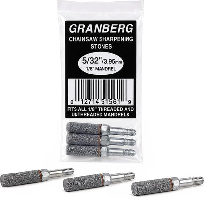 G417-3 5/32 Inch Coarse Grinding Stones for Chain Sharpeners, 3-Pc | Coarse Abrasive Stones with Alloy Steel Mandrels, Fits 1/8 Inch Mandrels, for Chainsaw Cutters, Sharpeners and Hedge Trimmers