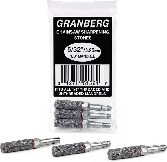 G417-3 5/32 Inch Coarse Grinding Stones for Chain Sharpeners, 3-Pc | Coarse Abrasive Stones with Alloy Steel Mandrels, Fits 1/8 Inch Mandrels, for Chainsaw Cutters, Sharpeners and Hedge Trimmers