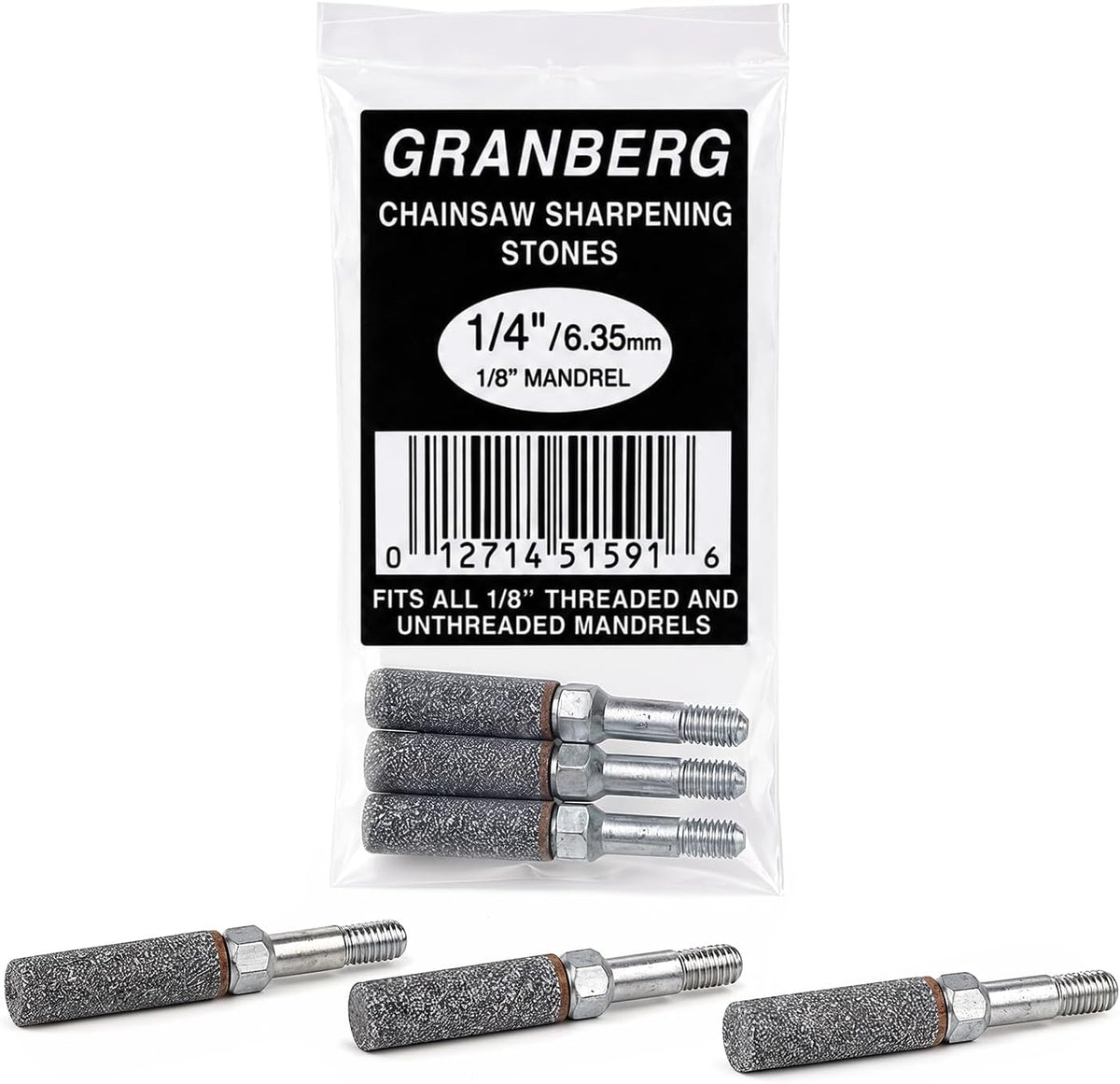 G417-3 5/32 Inch Coarse Grinding Stones for Chain Sharpeners, 3-Pc | Coarse Abrasive Stones with Alloy Steel Mandrels, Fits 1/8 Inch Mandrels, for Chainsaw Cutters, Sharpeners and Hedge Trimmers