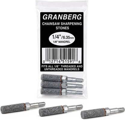 G417-3 5/32 Inch Coarse Grinding Stones for Chain Sharpeners, 3-Pc | Coarse Abrasive Stones with Alloy Steel Mandrels, Fits 1/8 Inch Mandrels, for Chainsaw Cutters, Sharpeners and Hedge Trimmers