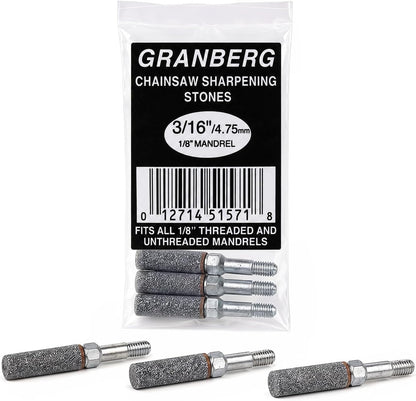 G417-3 5/32 Inch Coarse Grinding Stones for Chain Sharpeners, 3-Pc | Coarse Abrasive Stones with Alloy Steel Mandrels, Fits 1/8 Inch Mandrels, for Chainsaw Cutters, Sharpeners and Hedge Trimmers