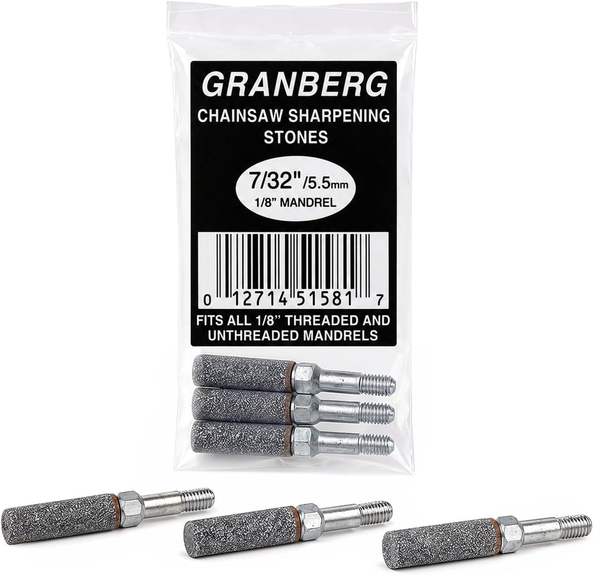 G417-3 5/32 Inch Coarse Grinding Stones for Chain Sharpeners, 3-Pc | Coarse Abrasive Stones with Alloy Steel Mandrels, Fits 1/8 Inch Mandrels, for Chainsaw Cutters, Sharpeners and Hedge Trimmers
