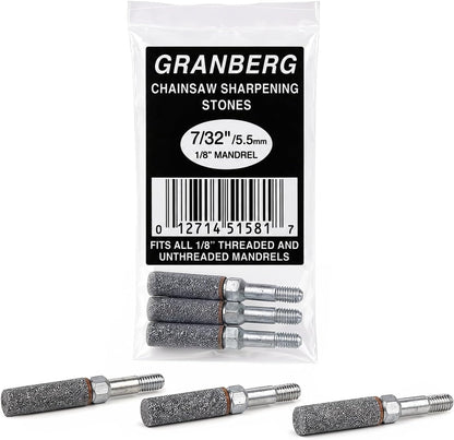 G417-3 5/32 Inch Coarse Grinding Stones for Chain Sharpeners, 3-Pc | Coarse Abrasive Stones with Alloy Steel Mandrels, Fits 1/8 Inch Mandrels, for Chainsaw Cutters, Sharpeners and Hedge Trimmers
