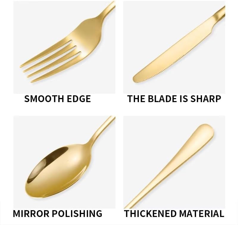 24-Piece Gold Silverware Set for 6 with Wooden Storage Case, Stainless Steel 410 (18/0) Flatware Set, Mirror Polish Heavy Duty Cutlery Set – Knives, Forks, Spoons & Teaspoons, Dishwasher Safe