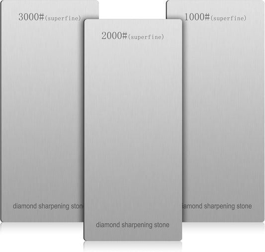 3 Pieces Diamond Sharpening Stone Diamond Knife Sharpener Plate Honing Whetstone for Kitchen Sharpening Dull, Blunt or Tired Edges (1000/2000/ 3000 Grit)
